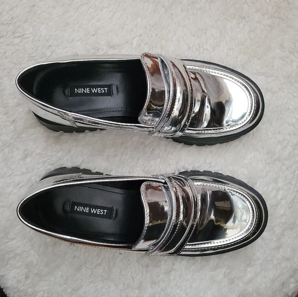 Nine West Garren Silver Lug Sole Loafers - Picture 2 of 9